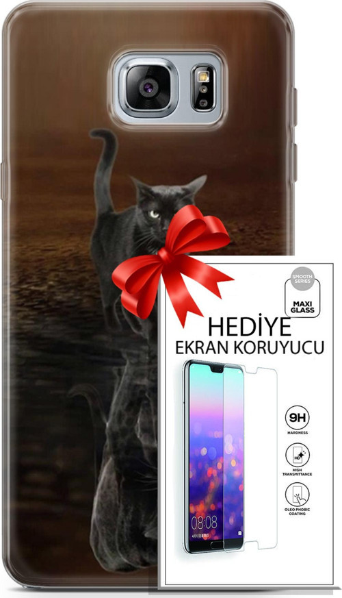 Samsung Galaxy Note 5 Kılıf Orijinal Seri Scotish-British 16 Siyah Rus Kedisi Hediyelik Kılıf Ve Ekran Koruyucu