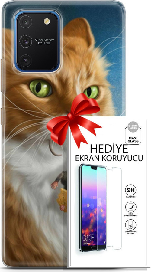 Samsung Galaxy S10 Lite Kılıf Orjinal Seri Scotish-British 14 Sibirya Kedisi Avcı Cover Kılıf + Ön Ekran Koruyucu