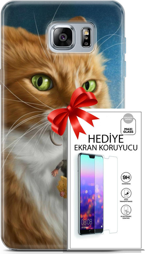 Samsung Galaxy Note 5 Kılıf Orijinal Seri Scotish-British 14 Sibirya Kedisi Avcı Cover Kılıf + Ön Ekran Koruyucu