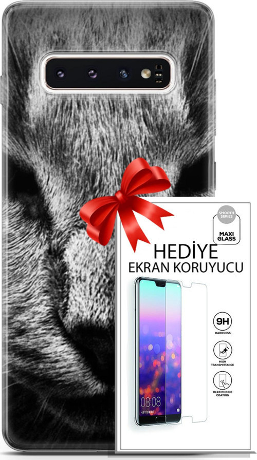 Samsung Galaxy S10 Kılıf Orijinal Seri Scotish-British 23 Gri Detay Kedi Telefon Kabı Ve Ekran Koruyucu