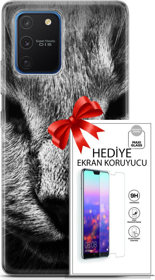 Samsung Galaxy S10 Lite Kılıf Orijinal Seri Scotish-British 23 Gri Detay Kedi Telefon Kabı Ve Ekran Koruyucu