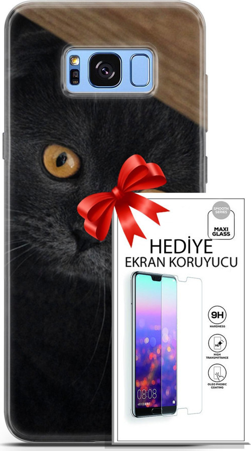 Samsung Galaxy S8 Plus Kılıf Orijinal Seri Scotish-British 03 Sarı Gözler Arka Kapak + Ekran Koruyucu