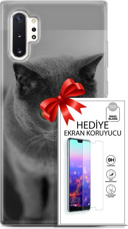 Samsung Galaxy Note 10 Plus Kılıf Orijinal Seri Scotish-British 04 Turuncu Göz Silikon Kılıf + Ekran Koruyucu