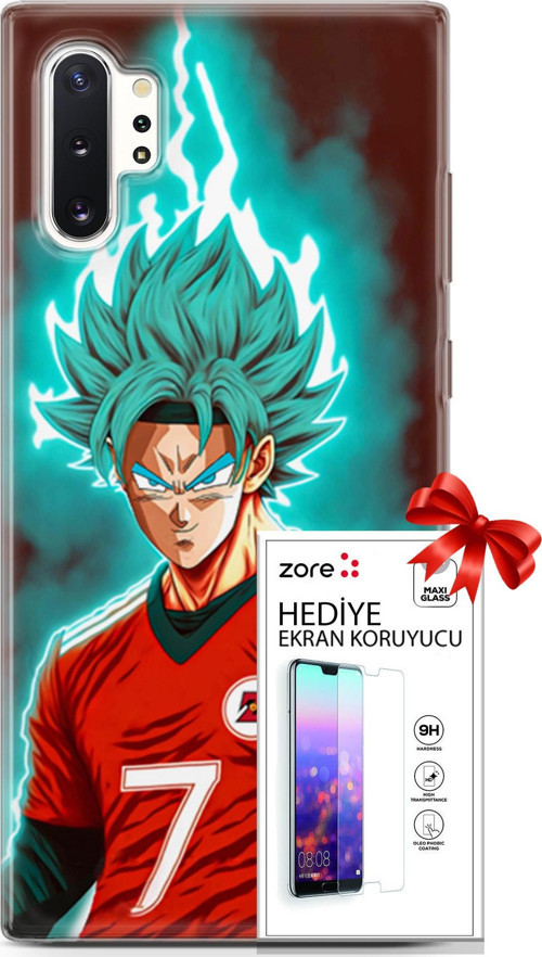 Samsung Galaxy Note 10 Plus Kılıf Orijinal Seri Supers 04 Goku Mavi Ejderha Silikon Kılıf + Ekran Koruyucu