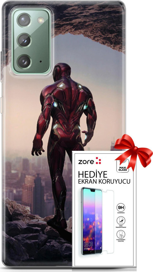 Samsung Galaxy Note 20 Kılıf Orijinal Seri Supers 02 Iron Man Kapak Ve Ekran Koruyucu
