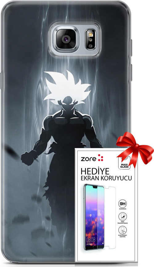 Samsung Galaxy Note 5 Kılıf Orijinal Seri Supers 27 Dark Goku Lazer Kesim Silikon Ekran Koruyucu