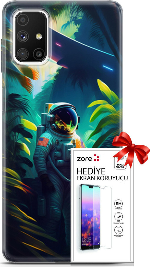 Samsung Galaxy M51 Kılıf Orijinal Seri Supers 10 Astronot Full Hd Kılıf + Ekran Koruyucu