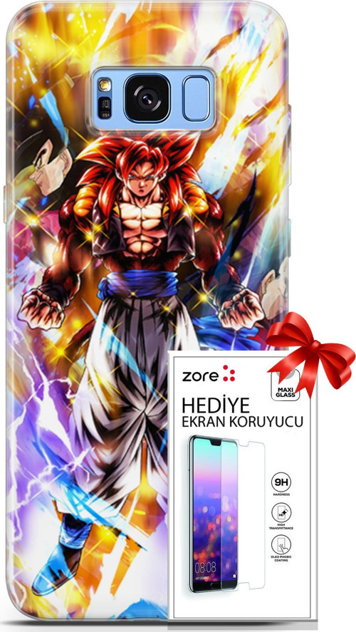 Samsung Galaxy S8 Plus Kılıf Orijinal Seri Supers 24 Goku Wallpaper Darbe Emici Kılıf + Ekran Koruyucu