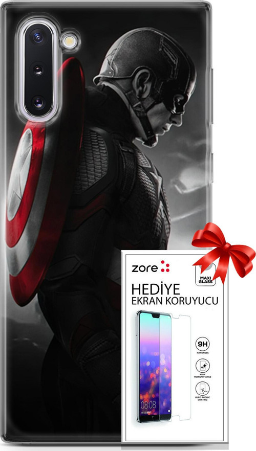 Samsung Galaxy Note 10 Kılıf Orijinal Seri Supers 18 Captain America Parlak Kılıf + Ekran Koruyucu F