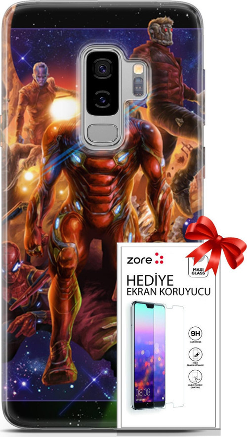 Samsung Galaxy S9 Plus Kılıf Orijinal Seri Supers 28 Avengers Endgame İz Bırakmayan Kılıf + Ön Ekran Koruyucu