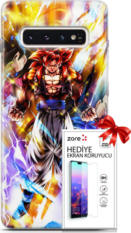 Samsung Galaxy S10 Kılıf Orijinal Seri Supers 24 Goku Wallpaper Darbe Emici Kılıf + Ekran Koruyucu