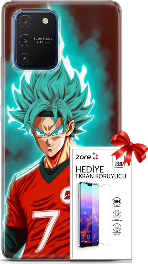 Samsung Galaxy S10 Lite Kılıf Orijinal Seri Supers 04 Goku Mavi Ejderha Silikon Kılıf + Ekran Koruyucu
