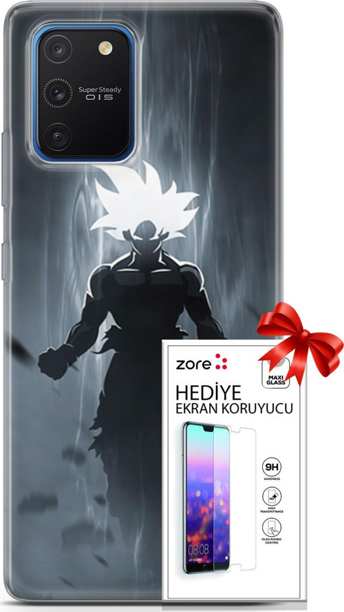 Samsung Galaxy S10 Lite Kılıf Orijinal Seri Supers 27 Dark Goku Lazer Kesim Silikon Ekran Koruyucu