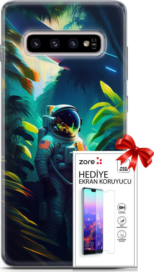 Samsung Galaxy S10 Plus Kılıf Orijinal Seri Supers 10 Astronot Full Hd Kılıf + Ekran Koruyucu
