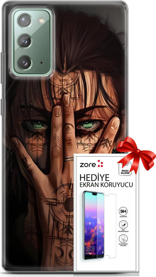 Samsung Galaxy Note 20 Kılıf Orijinal Seri Supers 22 Eren Yeager Kap + Ekran Koruyucu