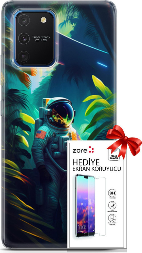 Samsung Galaxy S10 Lite Kılıf Orijinal Seri Supers 10 Astronot Full Hd Kılıf + Ekran Koruyucu