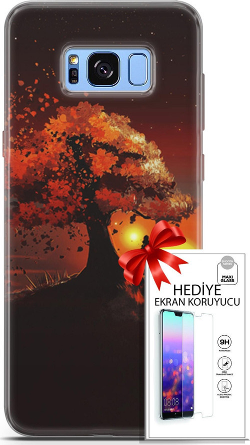 Samsung Galaxy S8 Plus Kılıf Orijinal Seri Algorand 12 Ağaç Altında Tasarım Kılıf + Ekran Koruyucu