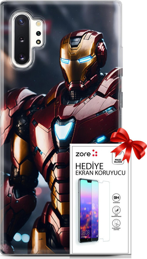 Samsung Galaxy Note 10 Plus Kılıf Orijinal Seri Supers 23 Iron Man Telefon Kabı Ve Ekran Koruyucu