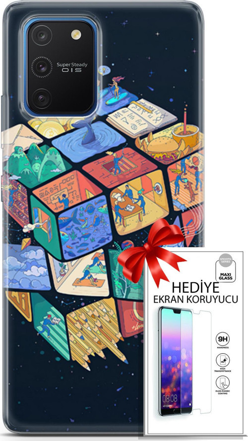 Samsung Galaxy S10 Lite Kılıf Orijinal Seri Algorand 03 Rubik Arka Kapak + Ekran Koruyucu
