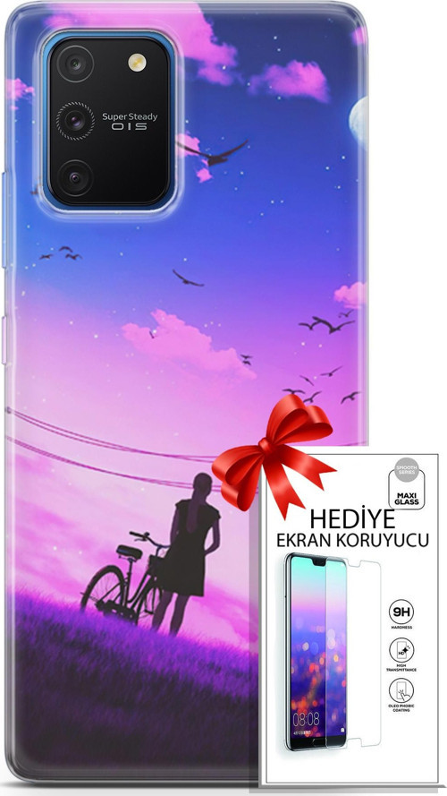 Samsung Galaxy S10 Lite Kılıf Orijinal Seri Algorand 28 Bisikletli Kız İz Bırakmayan Kılıf + Ön Ekran Koruyucu