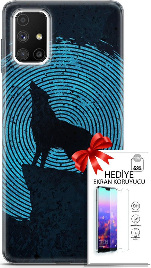 Samsung Galaxy M51 Kılıf Orijinal Seri Algorand 05 Parmak İzi Kurt Koruma Kılıfı + Ekran Koruyucu