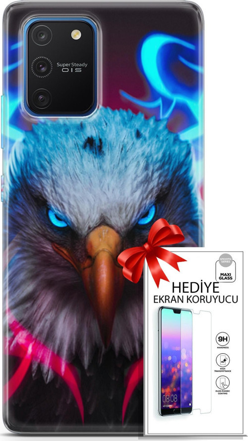 Samsung Galaxy S10 Lite Kılıf Orijinal Seri Algorand 11 Baykuş Sert 4K Baskılı Kılıf + Ekran Koruyucu