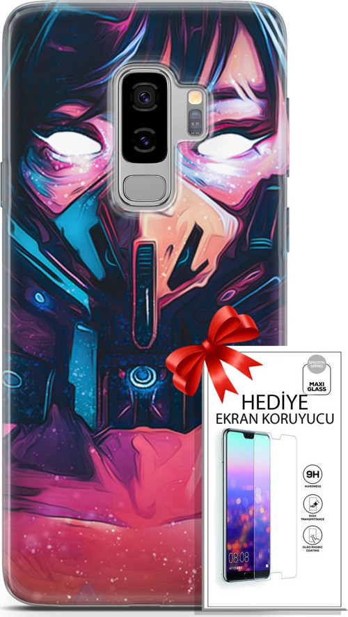 Samsung Galaxy S9 Plus Kılıf Orijinal Seri Algorand 27 Maskeli Kadın Lazer Kesim Silikon Ekran Koruyucu