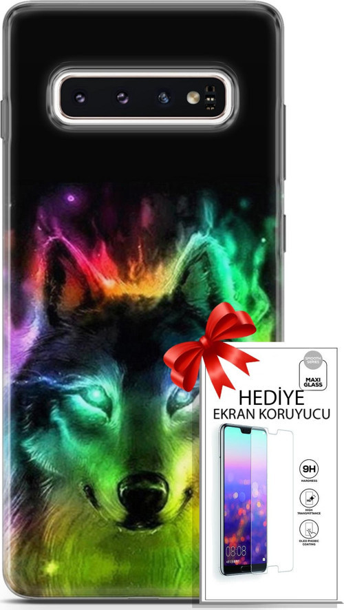 Samsung Galaxy S10 Kılıf Orijinal Seri Cardano 15 Kurt Neon Kalın Silikon + Ekran Koruyucu