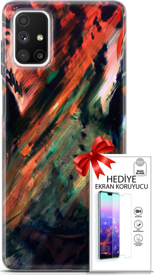 Samsung Galaxy M51 Kılıf Orijinal Seri Algorand 20 Kırmızı Yeşil Renkli Kılıf Ekran Koruyucu