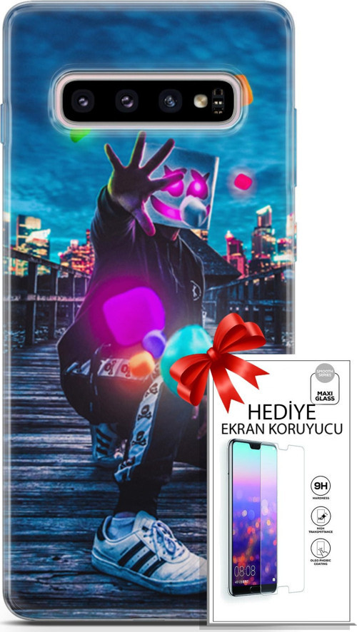 Samsung Galaxy S10 Plus Kılıf Orijinal Seri Algorand 10 Köprü Full Hd Kılıf + Ekran Koruyucu