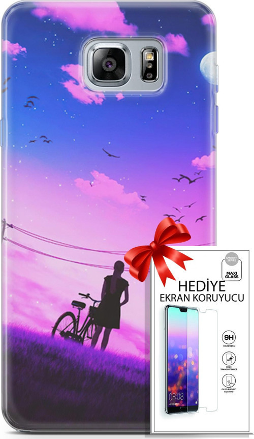 Samsung Galaxy Note 5 Kılıf Orijinal Seri Algorand 28 Bisikletli Kız İz Bırakmayan Kılıf + Ön Ekran Koruyucu