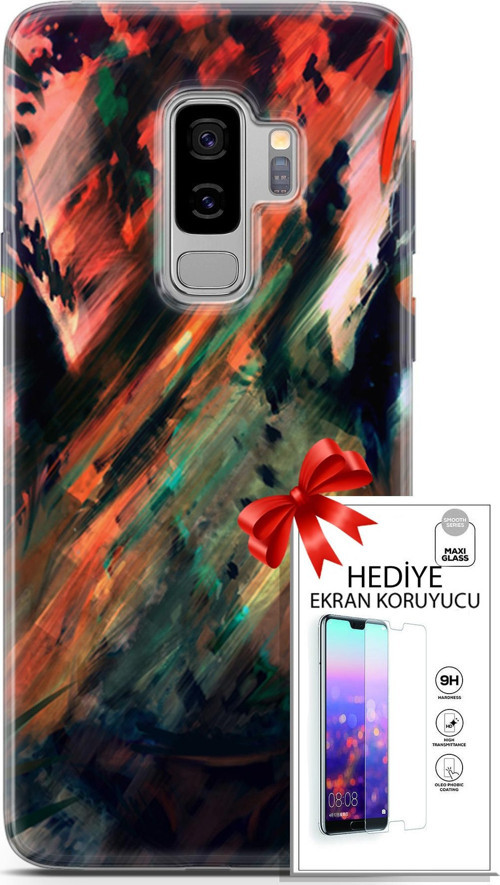 Samsung Galaxy S9 Plus Kılıf Orijinal Seri Algorand 20 Kırmızı Yeşil Renkli Kılıf Ekran Koruyucu