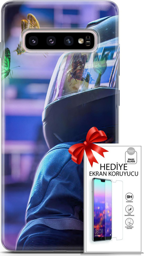 Samsung Galaxy S10 Plus Kılıf Orijinal Seri Algorand 26 Kelebekler Soft Kapak + Ekran Koruyucu