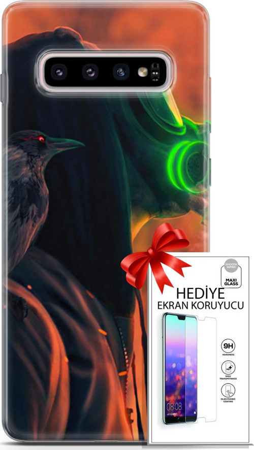 Samsung Galaxy S10 Plus Kılıf Orijinal Seri Algorand 01 Gaz Maskeli Telefon Kılıfı + Ekran Koruyucu