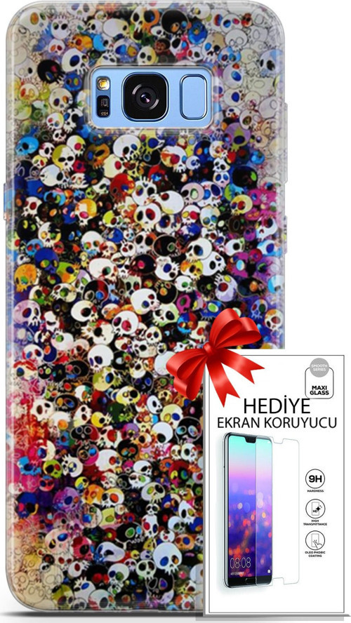 Samsung Galaxy S8 Plus Kılıf Orijinal Seri Cardano 08 Kurukafalar Baskılı Kılıf + Ekran Koruyucu