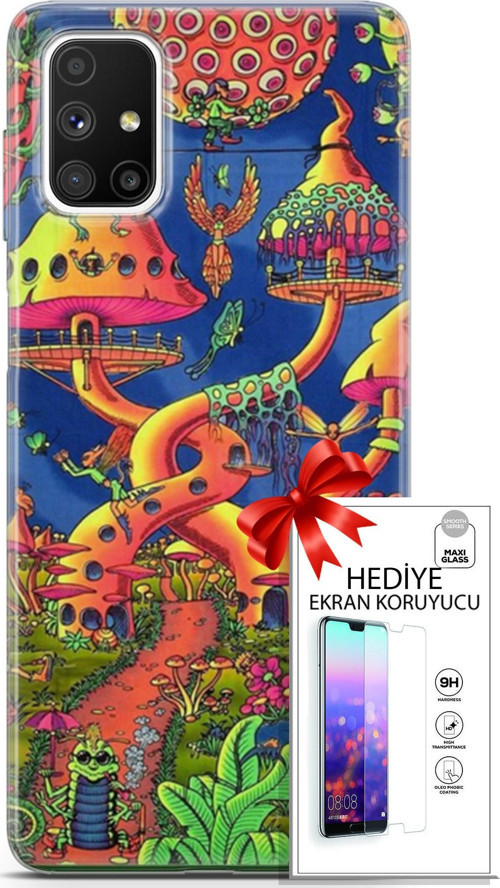 Samsung Galaxy M51 Kılıf Orijinal Seri Cardano 05 Mantar Evler Koruma Kılıfı + Ekran Koruyucu