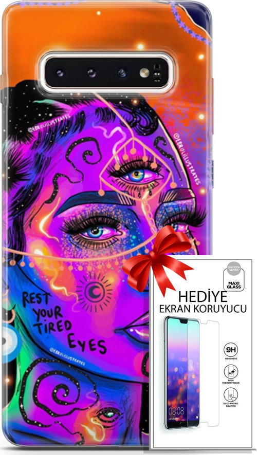 Samsung Galaxy S10 Kılıf Orijinal Seri Cardano 04 Rest Your Tired Silikon Kılıf + Ekran Koruyucu Ful