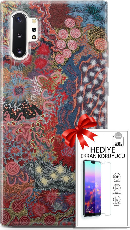 Samsung Galaxy Note 10 Plus Kılıf Orijinal Seri Cardano 07 Suluboya Desenli Kılıf + Ön Ekran Koruyucu