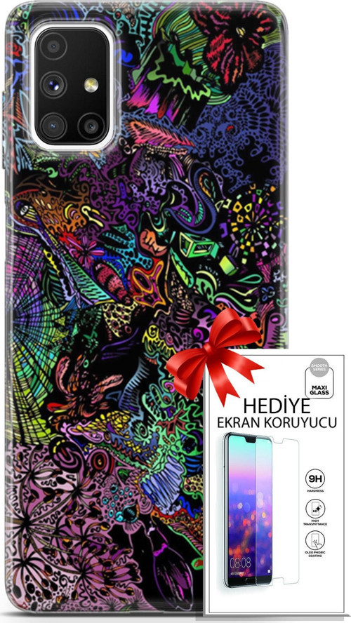 Samsung Galaxy M51 Kılıf Orijinal Seri Cardano 03 Karışık Renkler Arka Kapak + Ekran Koruyucu