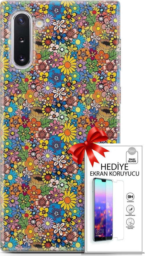 Samsung Galaxy Note 10 Kılıf Orijinal Seri Cardano 06 Küçük Çiçekler Koruyucu Kapak Ekran Koruyucu