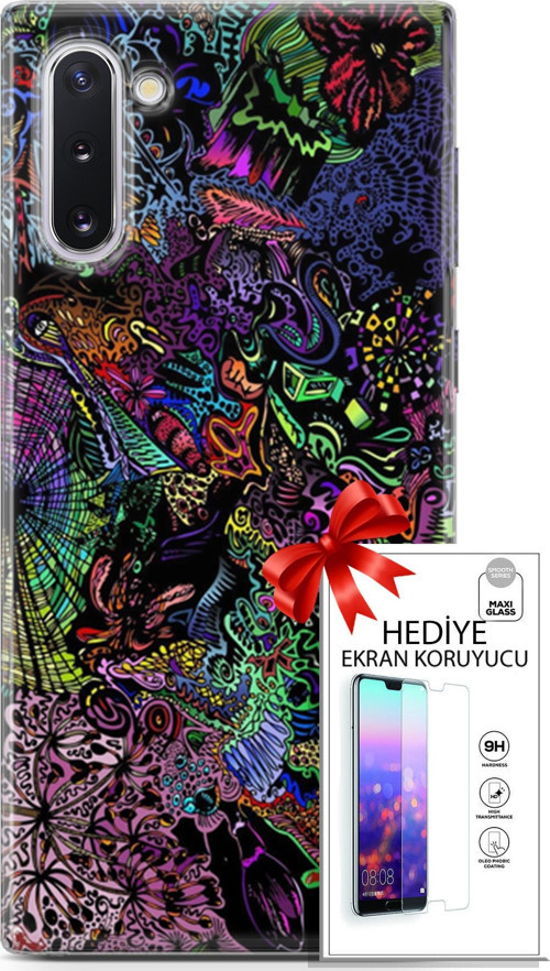 Samsung Galaxy Note 10 Kılıf Orijinal Seri Cardano 03 Karışık Renkler Arka Kapak + Ekran Koruyucu