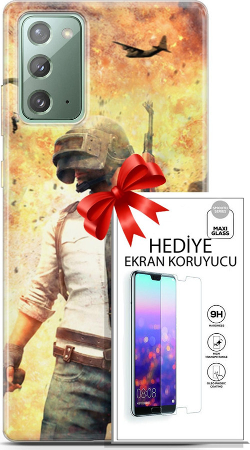 Samsung Galaxy Note 20 Kılıf Orijinal Seri Pubg 29 Uçak Paraşüt Leke Tutmaz Kapak + Ekran Koruyucu