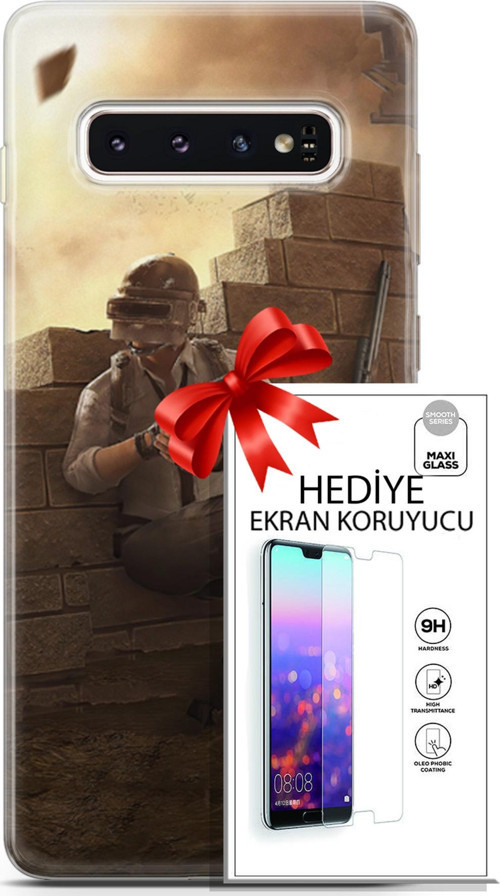 Samsung Galaxy S10 Kılıf Orijinal Seri Pubg 04 Oyun Karakterleri Silikon Kılıf + Ekran Koruyucu Full