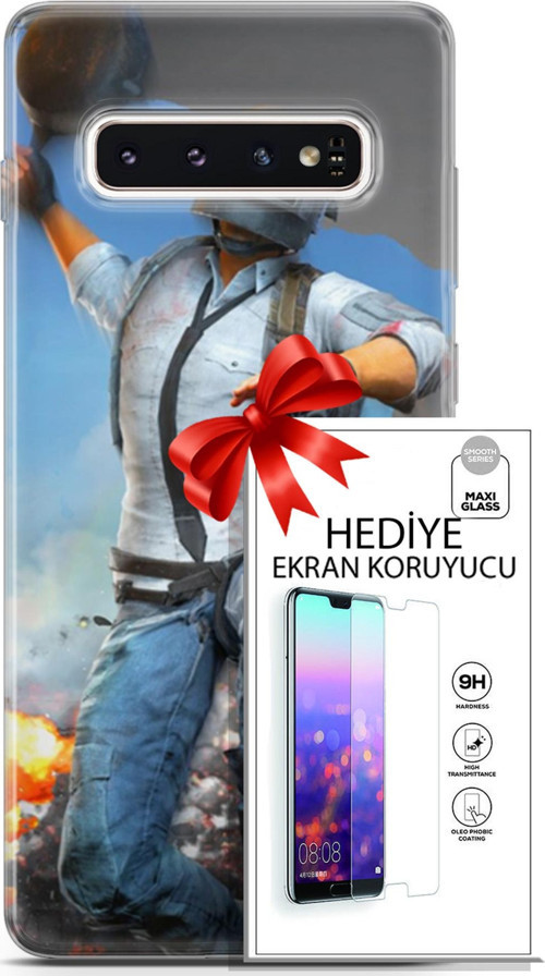 Samsung Galaxy S10 Kılıf Orijinal Seri Pubg 01 Action Figur Telefon Kılıfı + Ekran Koruyucu