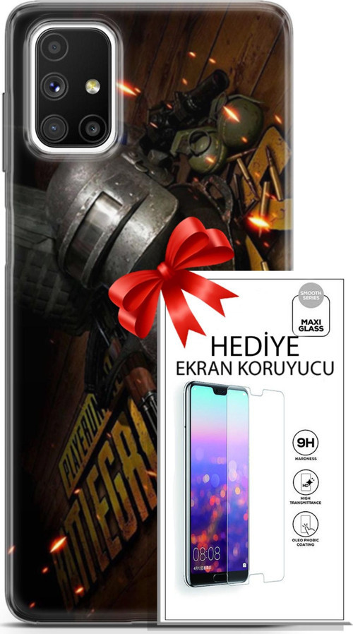 Samsung Galaxy M51 Kılıf Orijinal Seri Pubg 18 Tabela Parlak Kılıf + Ekran Koruyucu Full Korumake