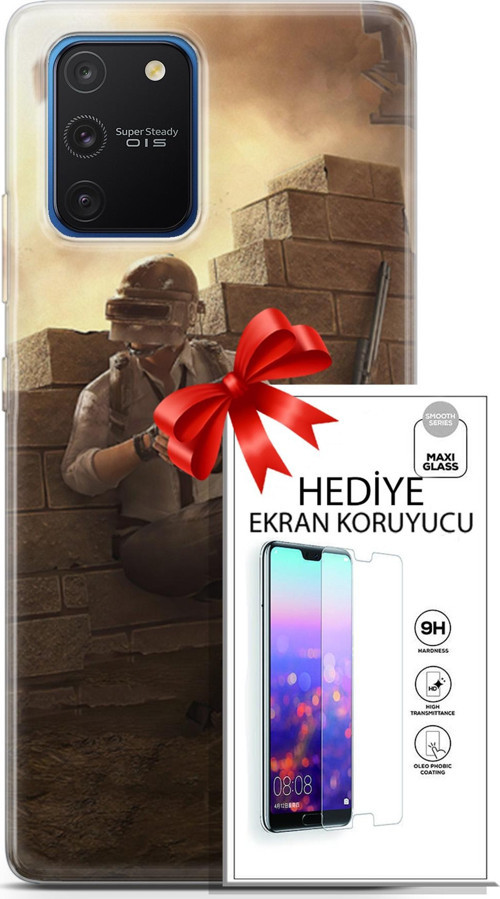Samsung Galaxy S10 Lite Kılıf Orijinal Seri Pubg 04 Oyun Karakterleri Silikon Kılıf + Ekran Koruyucu