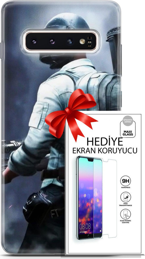 Samsung Galaxy S10 Kılıf Orijinal Seri Pubg 11 Sırt Çantalı 4K Baskılı Kılıf + Ekran Koruyucu Full Koruma