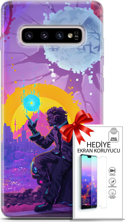 Samsung Galaxy S10 Plus Kılıf Orijinal Seri Cardano 25 Araba Soyulmayan Kılıf + Ekran Koruyucu Full