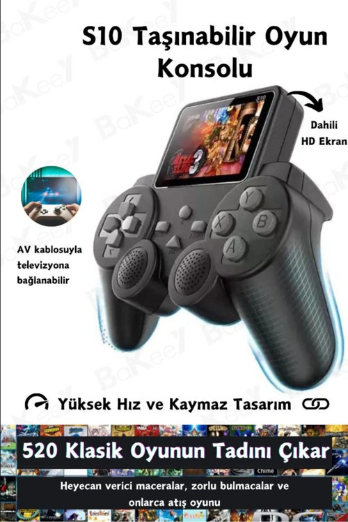 Taşınabilir El Konsolu Retro Oyun Makinesi 2.4 İnç Ekrana Sahip 520 Oyunlu Televizyona Bağlanabilir