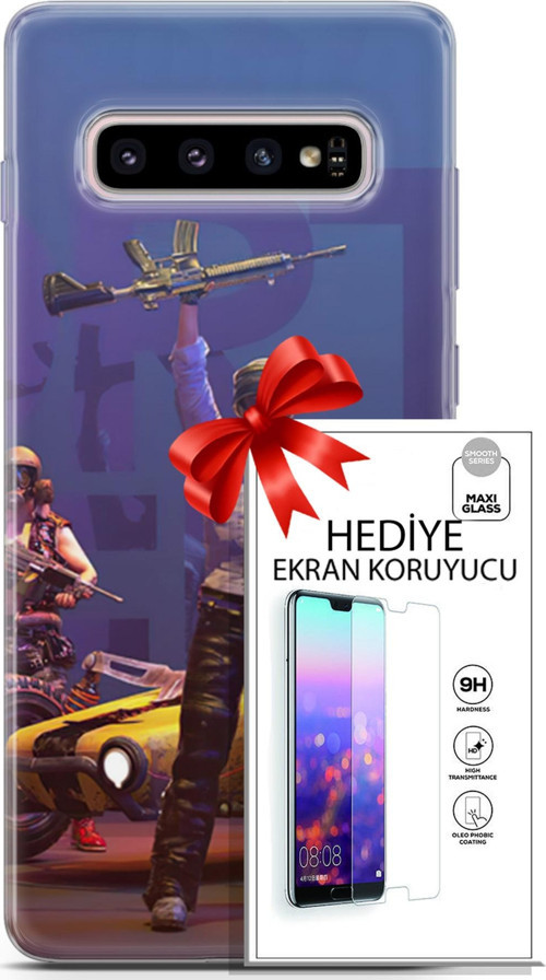 Samsung Galaxy S10 Plus Kılıf Orijinal Seri Pubg 05 Silahlı Karakter Koruma Kılıfı + Ekran Koruyucu